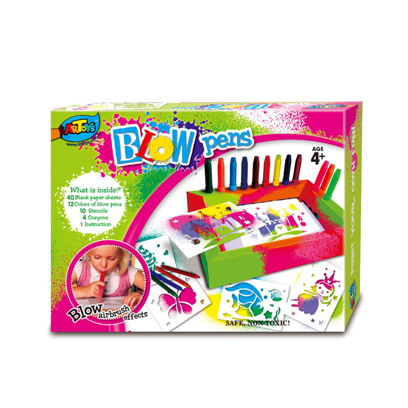 DIY child magic airbrush blow pens blow markers set with stencils