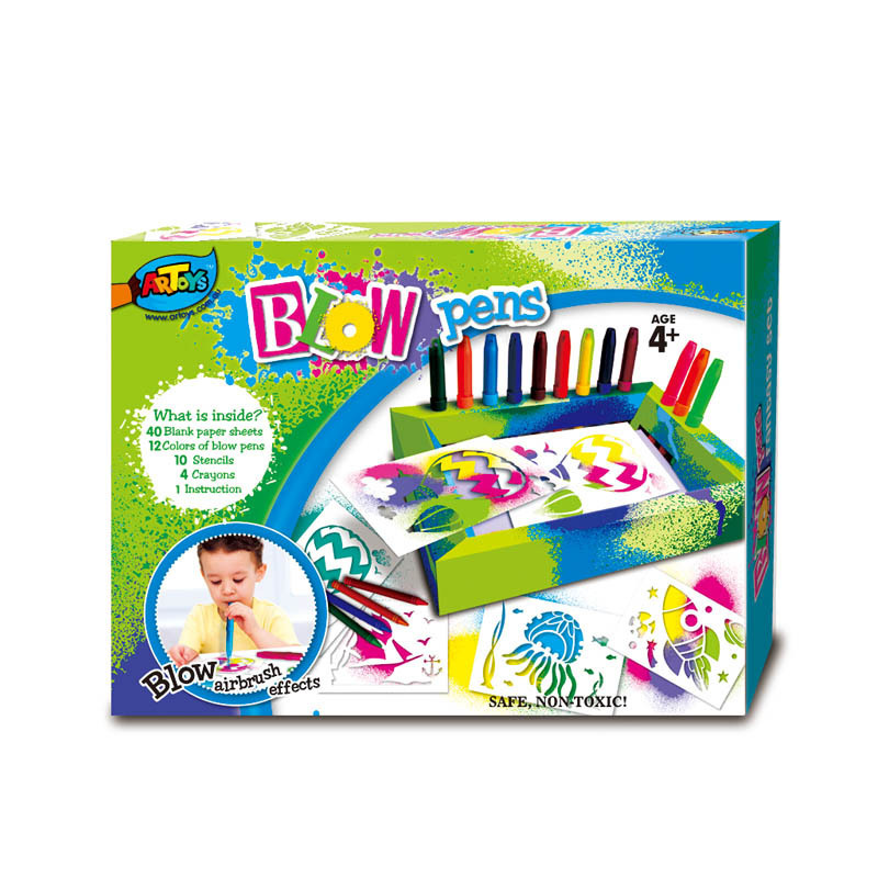 DIY child magic airbrush blow pens blow markers set with stencils