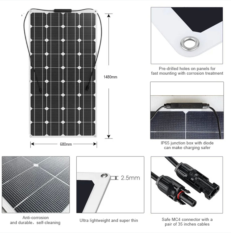 12 Volt 24v  Silicon Flex Paneles Solares For 12v Caravan Boat Motorhome Semi Flexibles