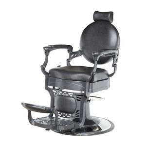 Quality Salon Equipments Rotating Foldable Black Reclining Barber Chair With Headrest