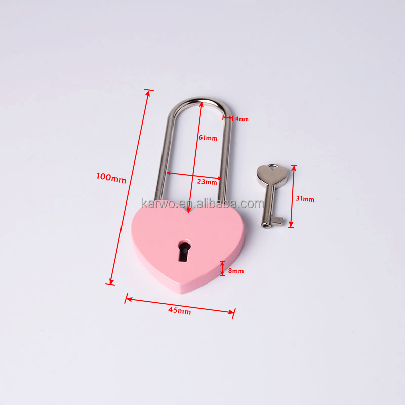 Karwo Manufacture 45*100mm Love Heart Padlock With Long Shackle For Decoration