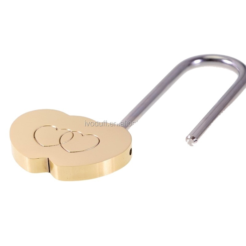 Keyless Brass Double Love Padlock Without Key Heart Lock