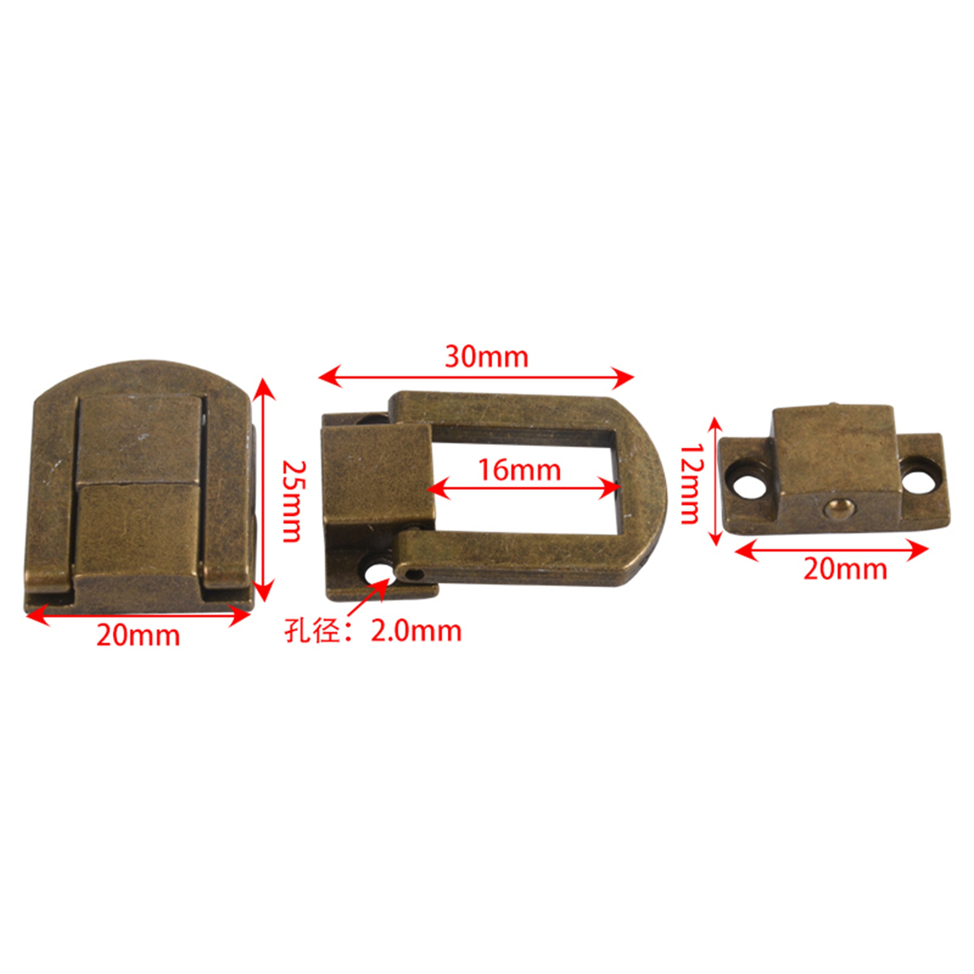 Factory Price 25x20mm Antique Brass Metal Box Accessories Wooden Box Hardware Clasps and Locks