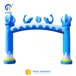 blue inflatable arch for Aquarium dolphin theme inflatable arch for attractive outdoor arch air door for kids