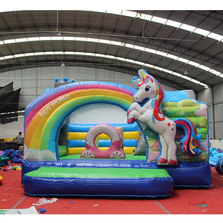 CHINA suppliers Unicorn plus Rainbow Bridge bouncy castle with kids like small slide commercial unicorn bounce house  for rental