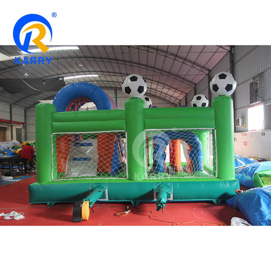 PVC high Outdoor football themed inflatable bouncy castle beautiful soccer ball  inflatable bounce house with slides fun city