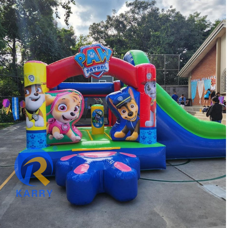 Cartoon dog inflatable castle slide outdoor inflatable bouncing castle back garden amusement equipment