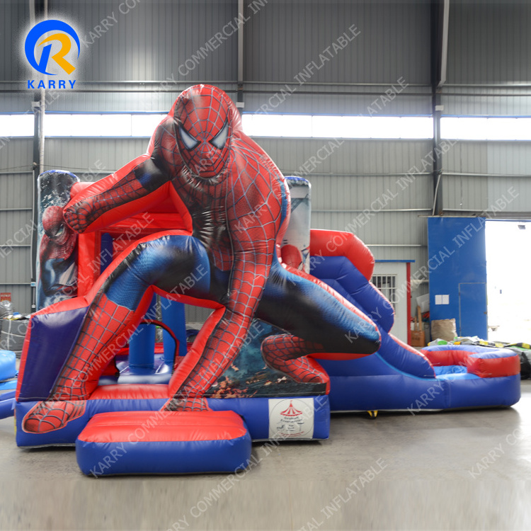 Commercial Spiderman Inflatable Bounce House, Inflatable Bouncy Castle With Slide Combo For Sale