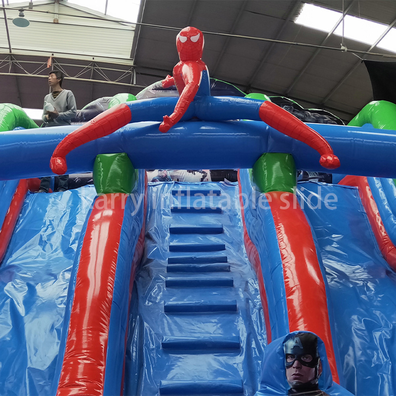 3D super cool cartoon SpiderMan Bat-man double slide inflatable water slide Amusement Park Inflatable Bouncy Slide