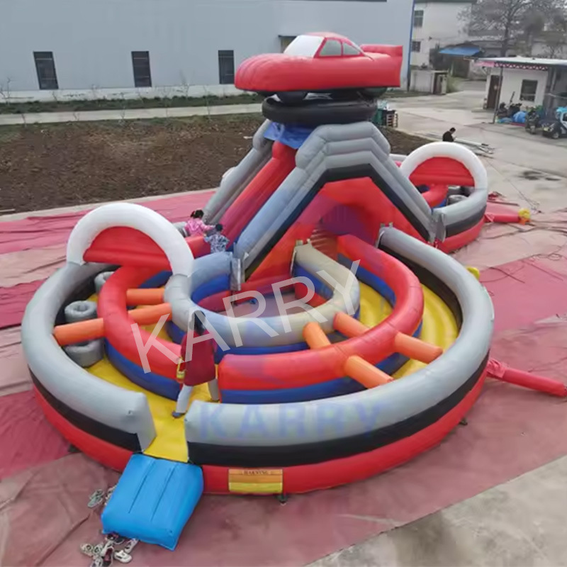 Inflatable castle large obstacle course track with slide combination team competitive track combination