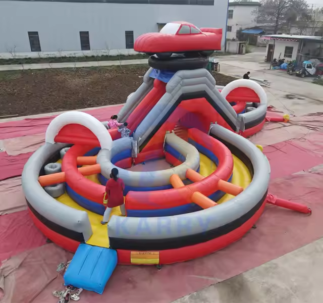 Inflatable castle large obstacle course track with slide combination team competitive track combination