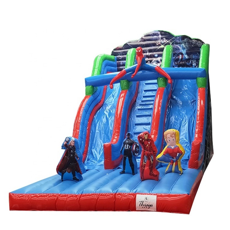 3D super cool cartoon SpiderMan Bat-man double slide inflatable water slide Amusement Park Inflatable Bouncy Slide