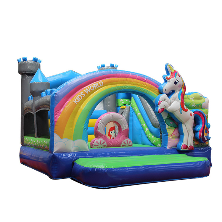 CHINA suppliers Unicorn plus Rainbow Bridge bouncy castle with kids like small slide commercial unicorn bounce house  for rental