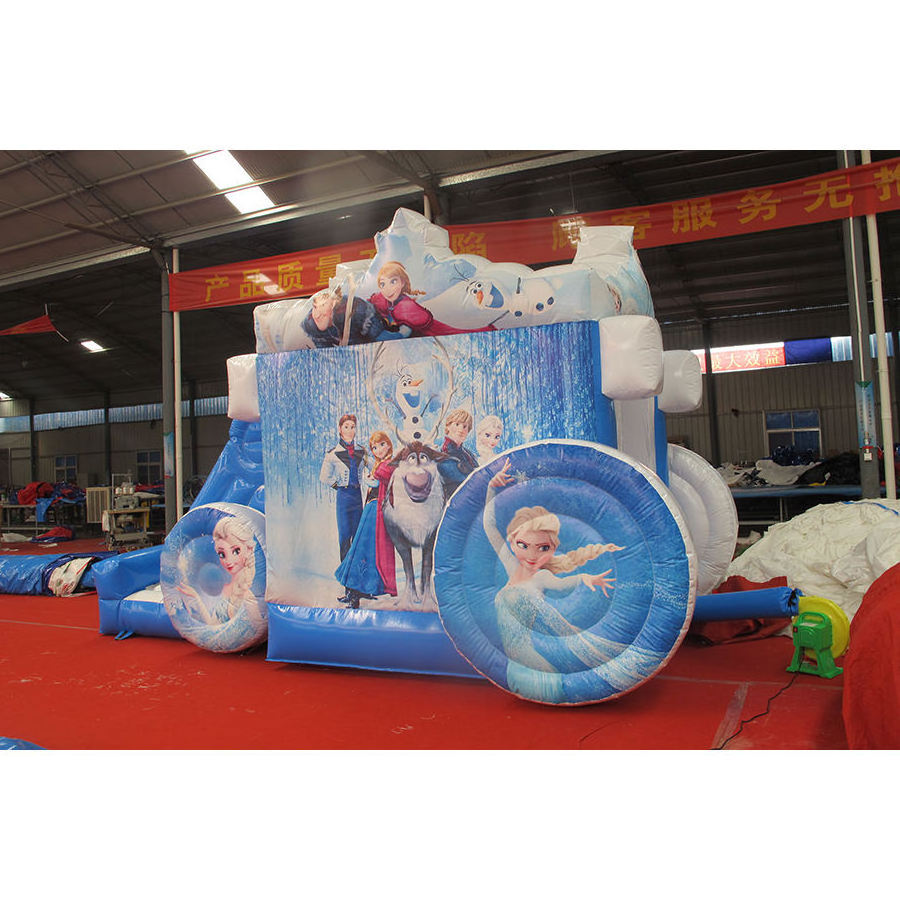 Frozen inflatable wagon with slide ice and snow princess castle outdoor inflatable toy inflatable bouncing castle