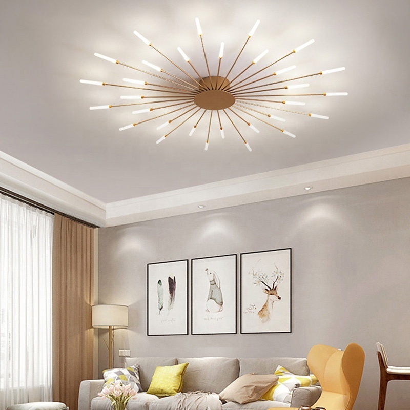 Sputnik Modern Linear Semi Flush Mount Ceiling Light Fixture Spiral Desgin Black Gold Acrylic Starburst Ceiling Light