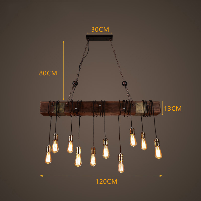 Light Fixture with Railroad Tie and Edison Lights Farmhouse Chandelier Wooden Beam Pendant Lamp