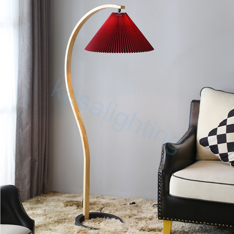 Retro fashion beautiful pleated PVC lampshade standard lamp solid wood curve living room bedroom floor lamp