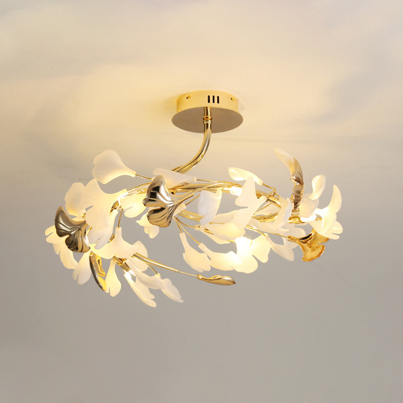 Ceiling Chandelier White Ceramic Ginkgo Leaves Ceiling Light Living Room Decoration Bedroom Lights Fixtures