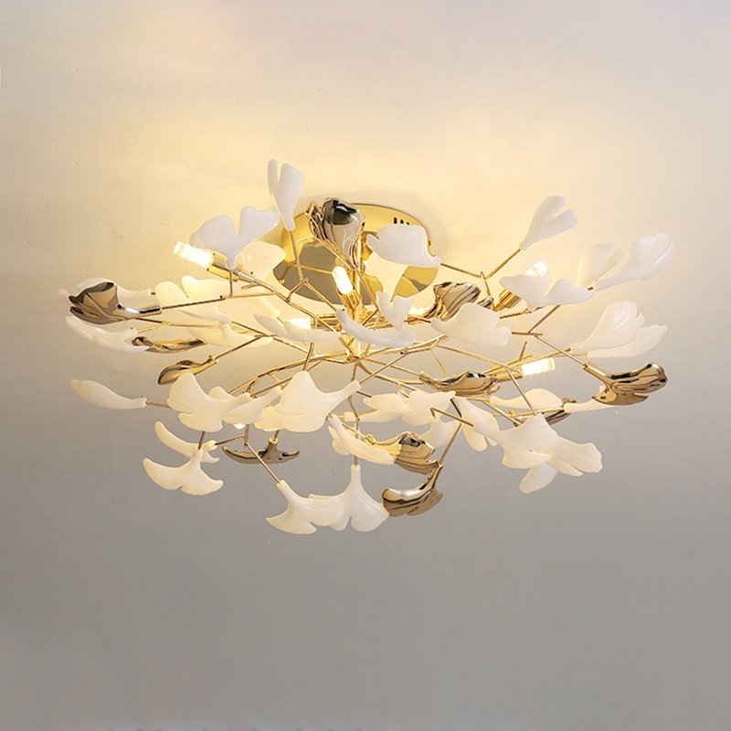 Ceiling Chandelier White Ceramic Ginkgo Leaves Ceiling Light Living Room Decoration Bedroom Lights Fixtures