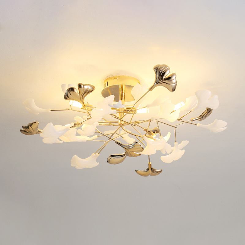 Ceiling Chandelier White Ceramic Ginkgo Leaves Ceiling Light Living Room Decoration Bedroom Lights Fixtures