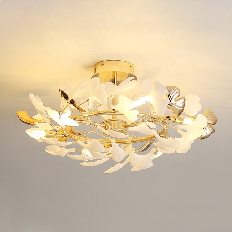 Ceiling Chandelier White Ceramic Ginkgo Leaves Ceiling Light Living Room Decoration Bedroom Lights Fixtures