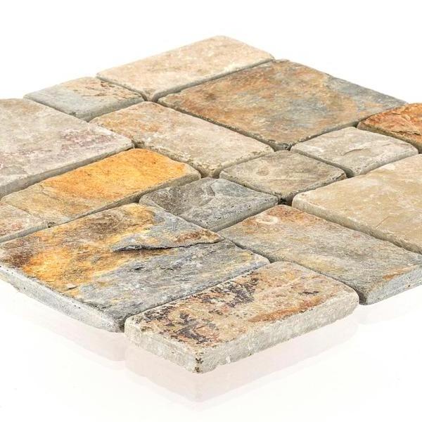 Square shape rust block medley slate old-fashioned bricks wall and floor marble mosaic tile