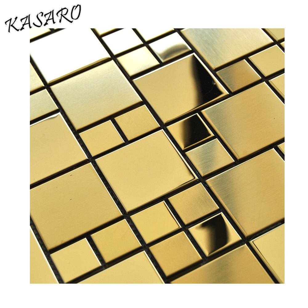 Gold Brushed Stainless Steel Sheet Wall Mosaic Tile