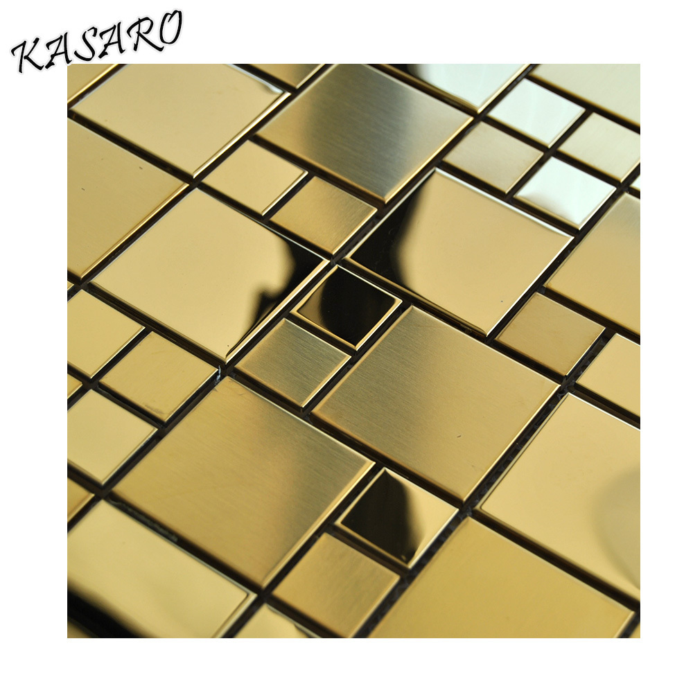 Gold Brushed Stainless Steel Sheet Wall Mosaic Tile