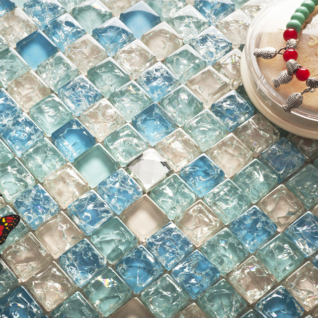 KASARO Sea Blue Mosaic Glass Swimming Pool Tile Peel And Stick Backsplash Wall Tile Mosaic Sticker