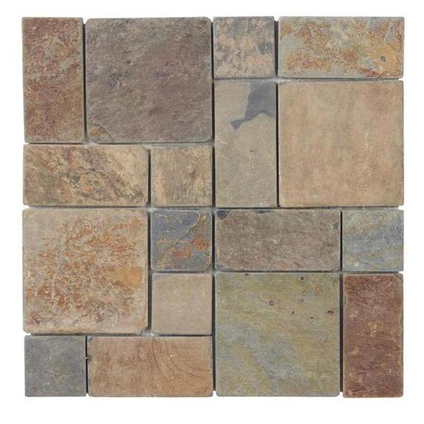 Square shape rust block medley slate old-fashioned bricks wall and floor marble mosaic tile