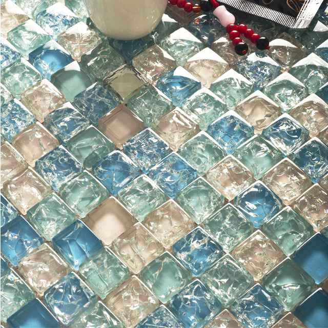 KASARO Sea Blue Mosaic Glass Swimming Pool Tile Peel And Stick Backsplash Wall Tile Mosaic Sticker