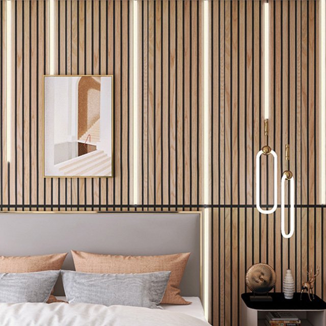 Kasaro Hot Selling New Style Led Light Wood Panels Wall Decor Ceiling Acoustic Slat Wall Panel For Bedroom Acoustic Panels