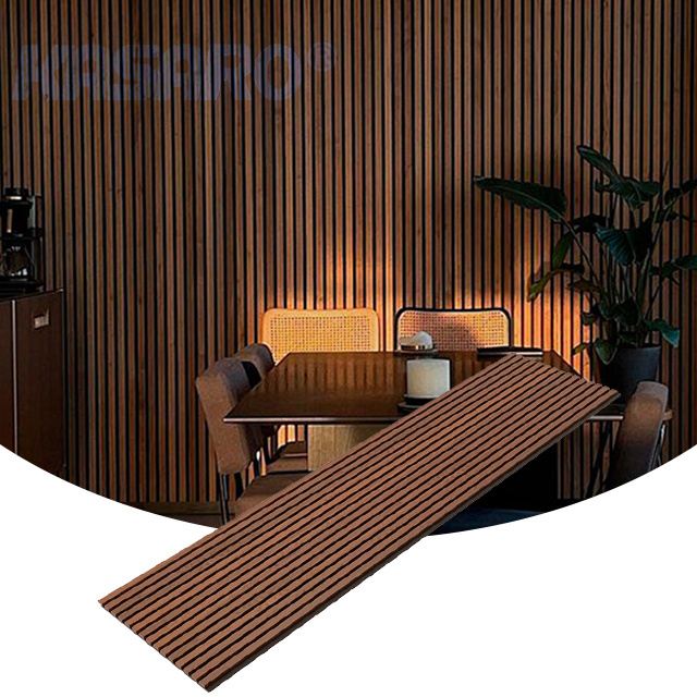 KASARO Factory Ceiling Tiles Natural Oak surface Wooden Slat Lagging Acoustic Interior Wall Panels for Home Office