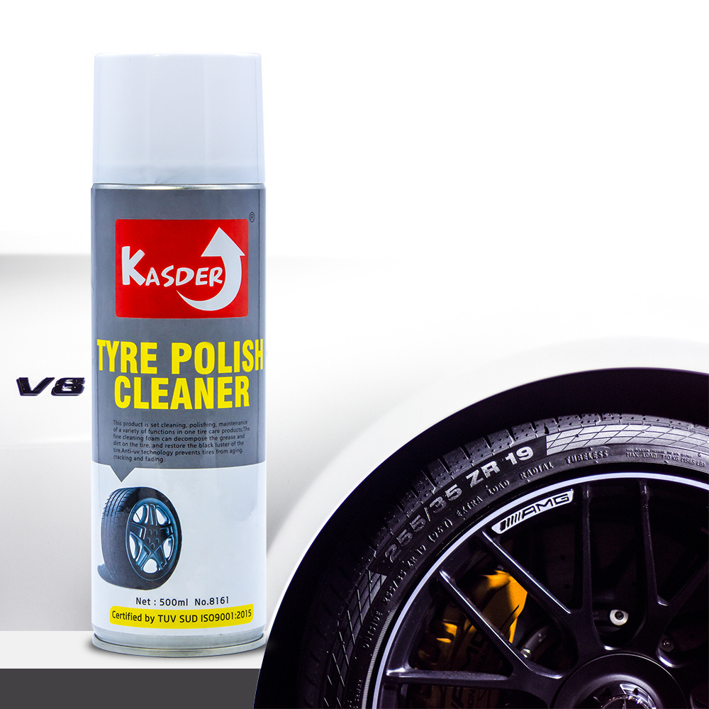 High gloss car care aerosol foam water based tire shine and wheel cleaner tyre polish spray with black shining silicone wax