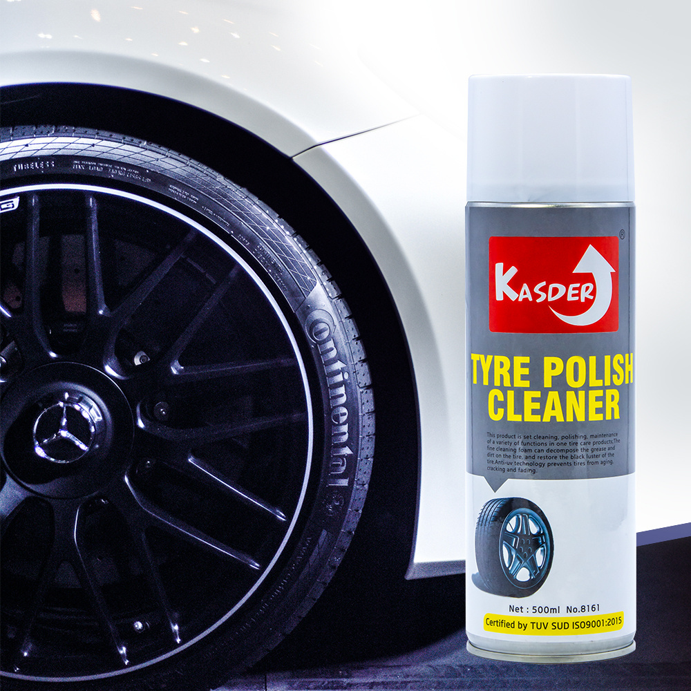 High gloss car care aerosol foam water based tire shine and wheel cleaner tyre polish spray with black shining silicone wax