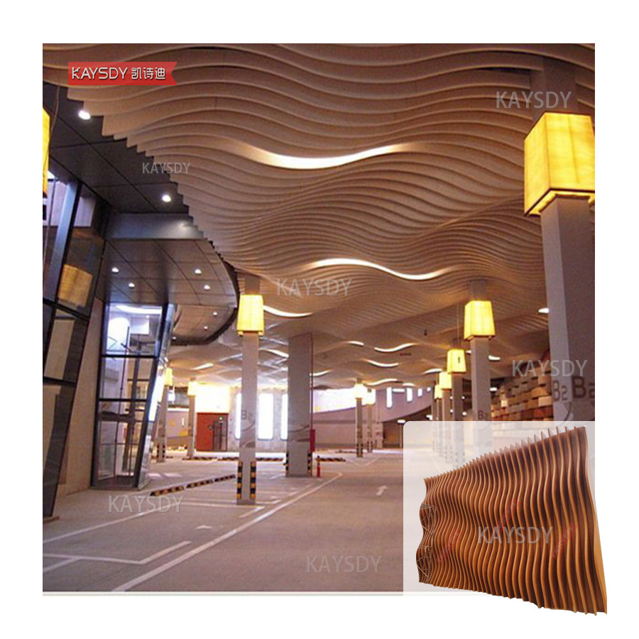 Interior Decoration Materials Curved Aluminium Art Suspended Aluminium Baffle Stretch Ceiling 3D