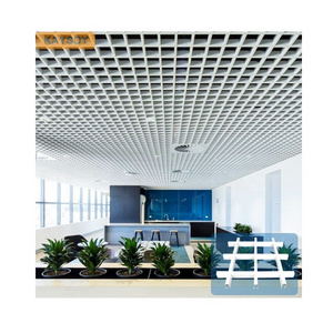 Open Cell Ceiling Design Aluminum Grid Ceiling system Suspended Metal Baffle Pop Ceiling Design for Hall Living Room Shop Mall