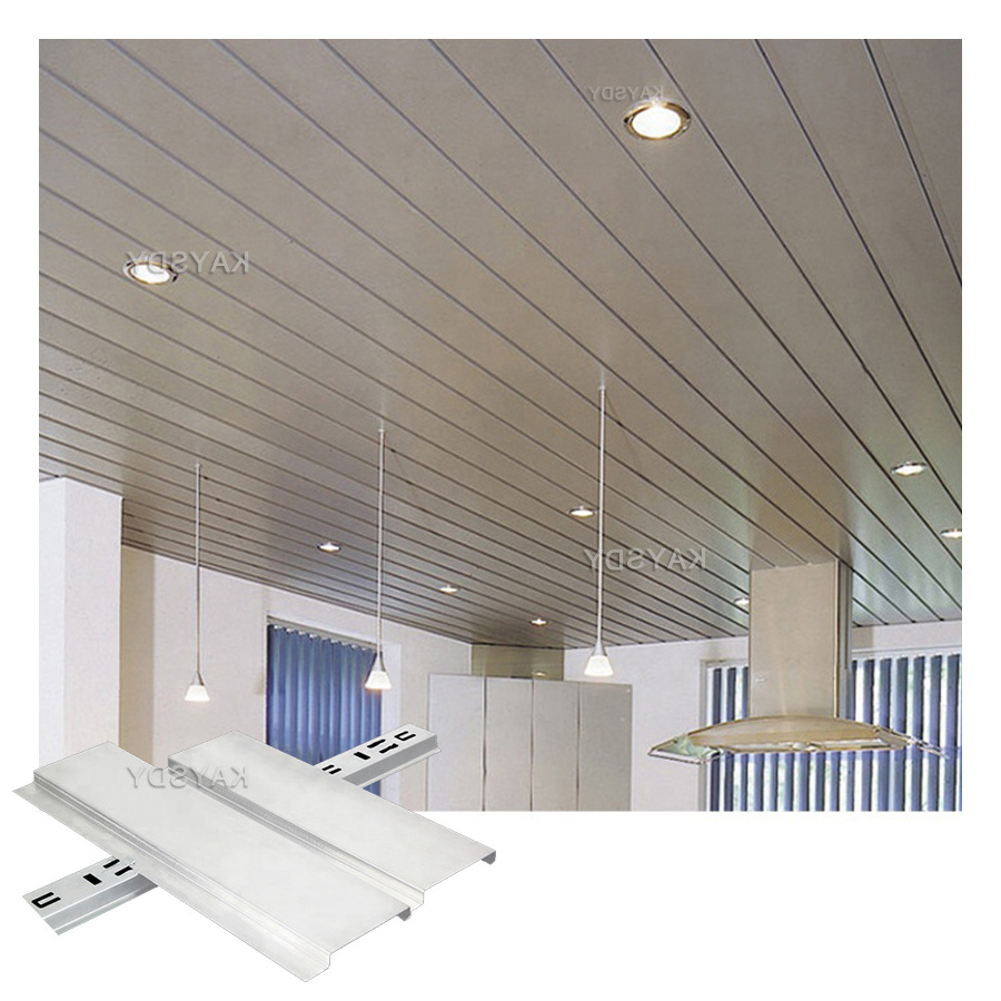 Modern hall false suspended ceiling tiles aluminum wall panel decoration metal strip roof ceiling panel