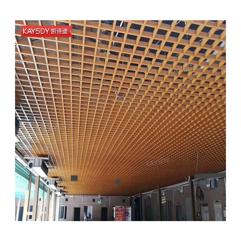 Luxury Timber Grid Suspended Ceiling Tiles Interior 3d Coffered Grids Square Ceiling For Modern Hotel Decoration