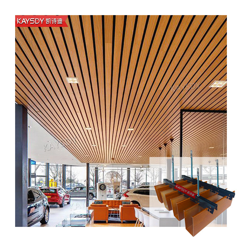 Interior Exterior Decorative Aluminum Strip Wood Baffle Linear Ceiling Panel Suspended Metal Ceiling Tile False Ceiling Design