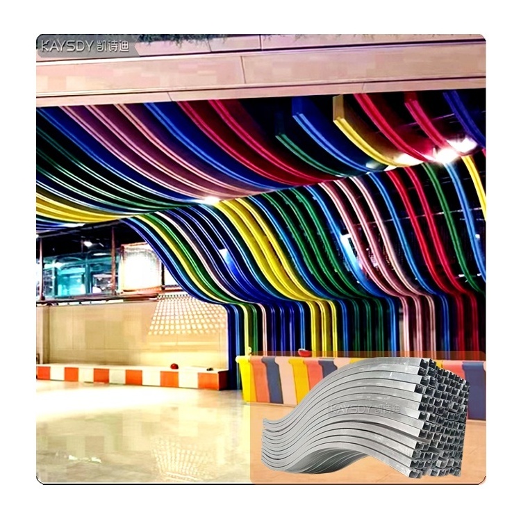 Interior Decoration Materials Curved Aluminium Art Suspended Aluminium Baffle Stretch Ceiling 3D