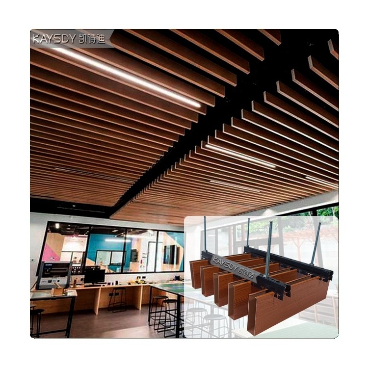 Interior Exterior Decorative Aluminum Strip Wood Baffle Linear Ceiling Panel Suspended Metal Ceiling Tile False Ceiling Design