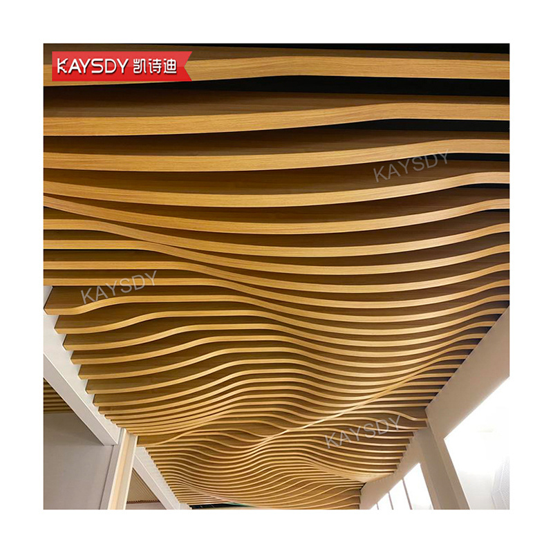 Interior Decoration Materials Curved Aluminium Art Suspended Aluminium Baffle Stretch Ceiling 3D