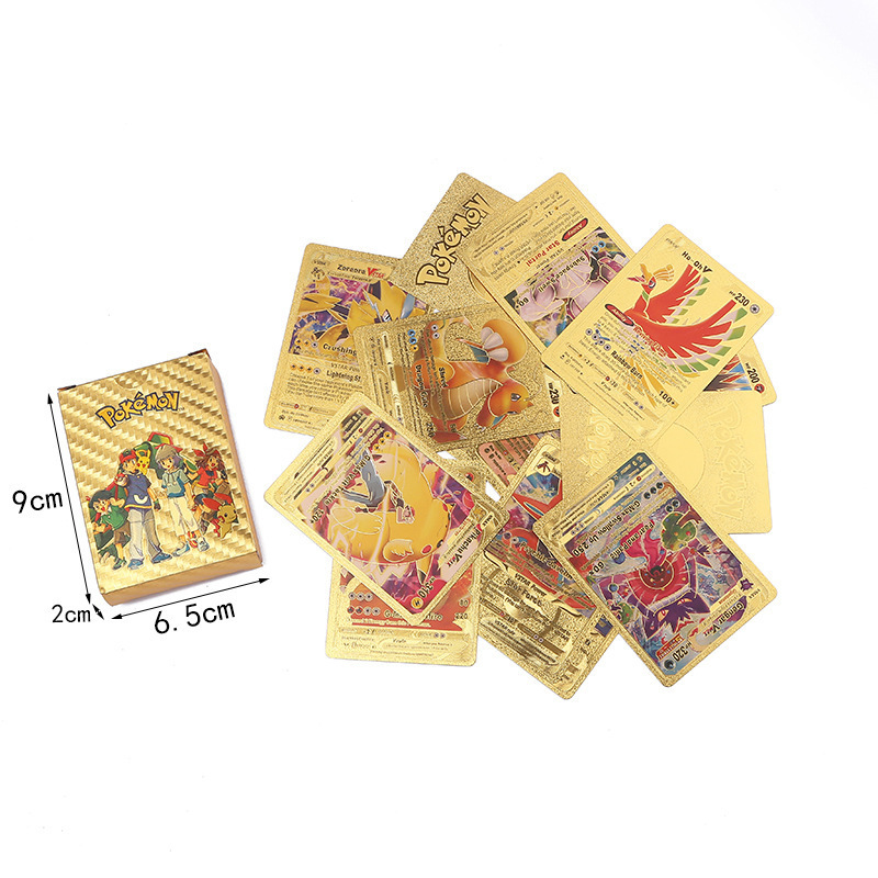 HOT English French Spanish 55 pcs Gold Pokemoned Trading Cards Game Playing Luxury Pokemoned Cards Booster Box for Kids Gifts