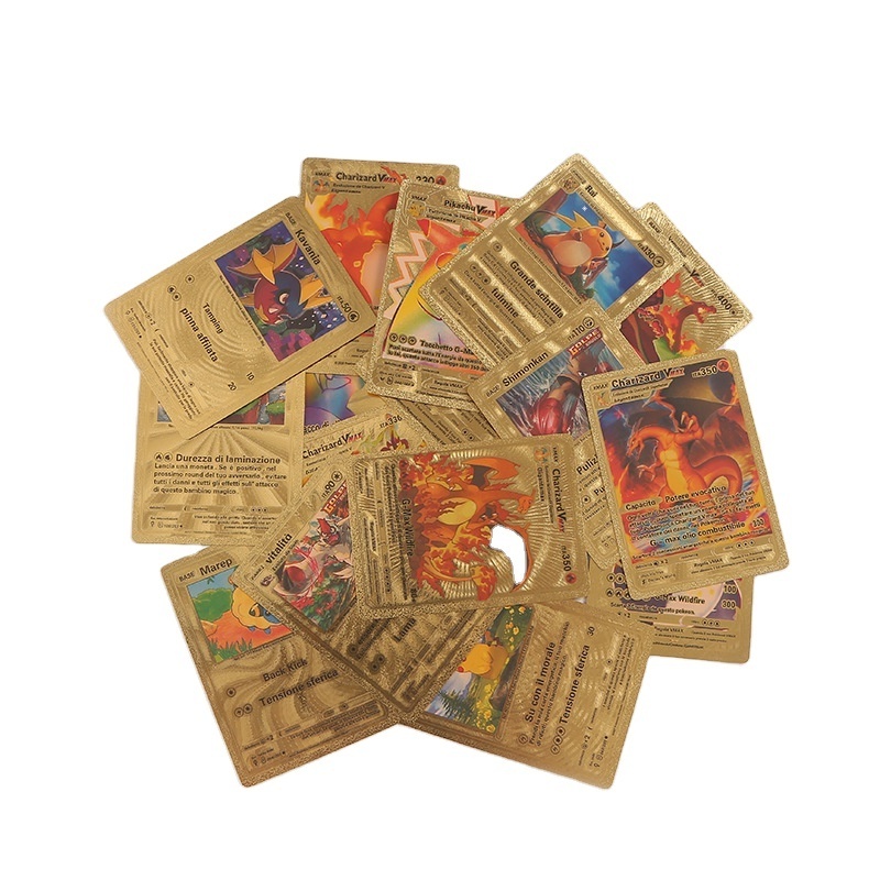 HOT English French Spanish 55 pcs Gold Pokemoned Trading Cards Game Playing Luxury Pokemoned Cards Booster Box for Kids Gifts