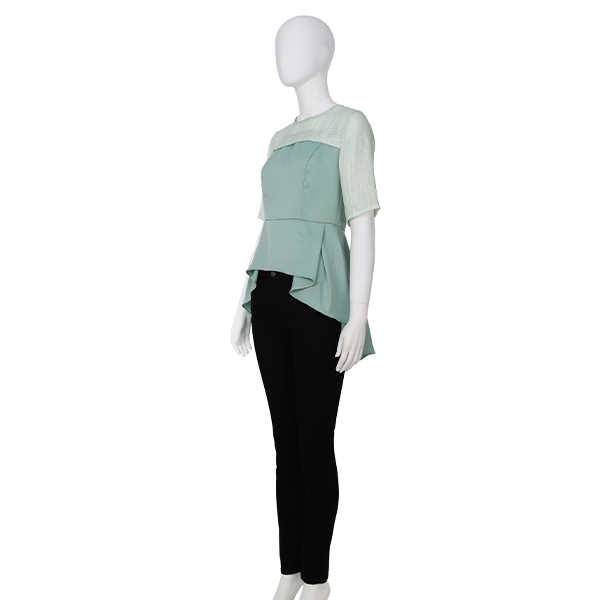 New ladies round neck short sleeve combined see-through bottom swallow tail blouse short front long back chiffon blouse