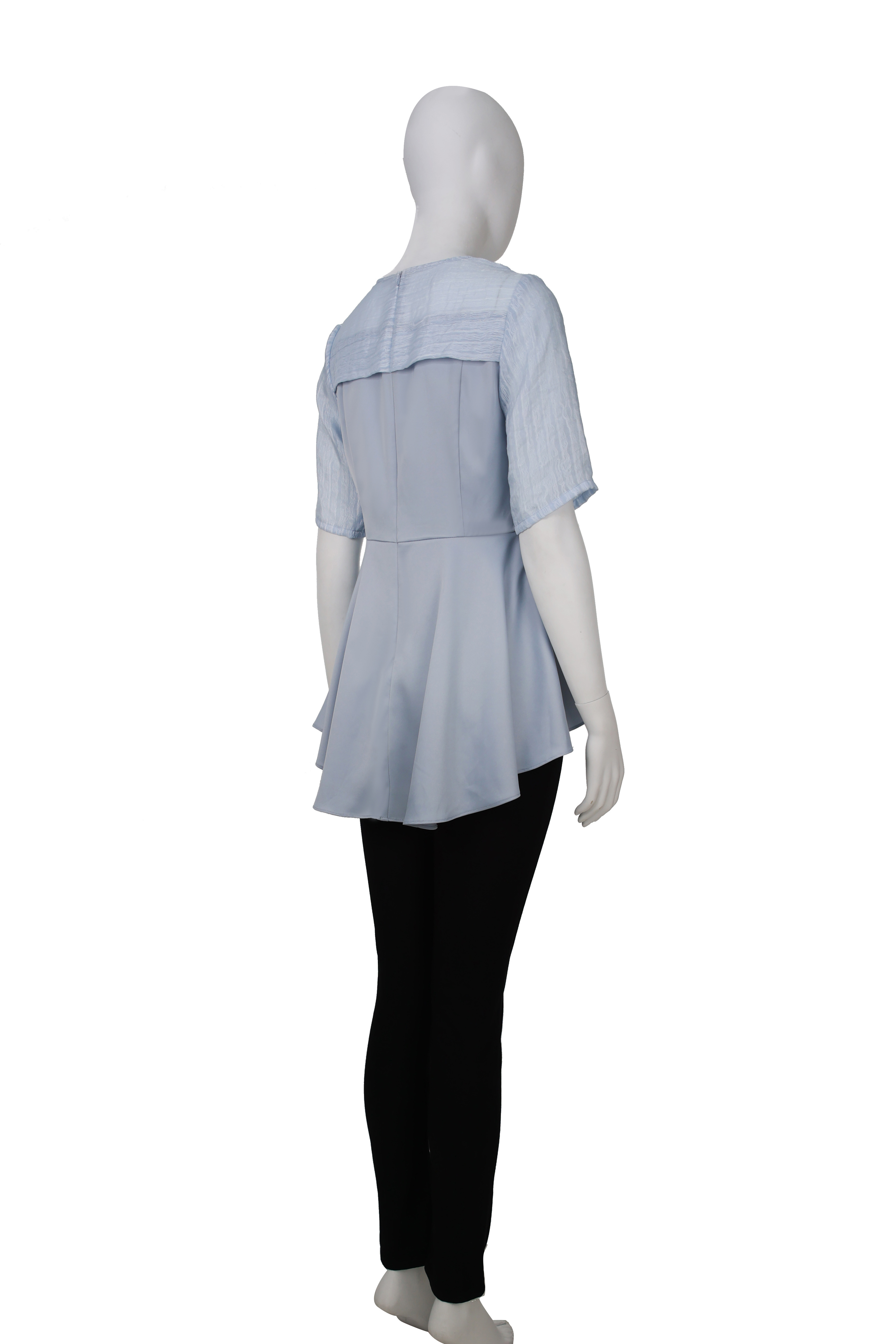 New ladies round neck short sleeve combined see-through bottom swallow tail blouse short front long back chiffon blouse