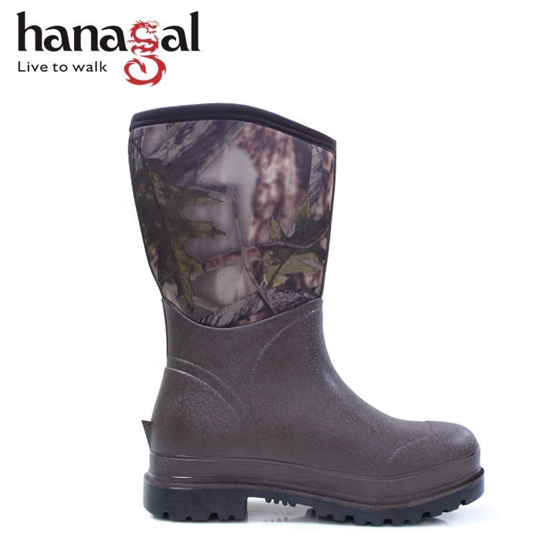 High quality classic mid men's insulated seamless neoprene work boots camouflage rubber boots