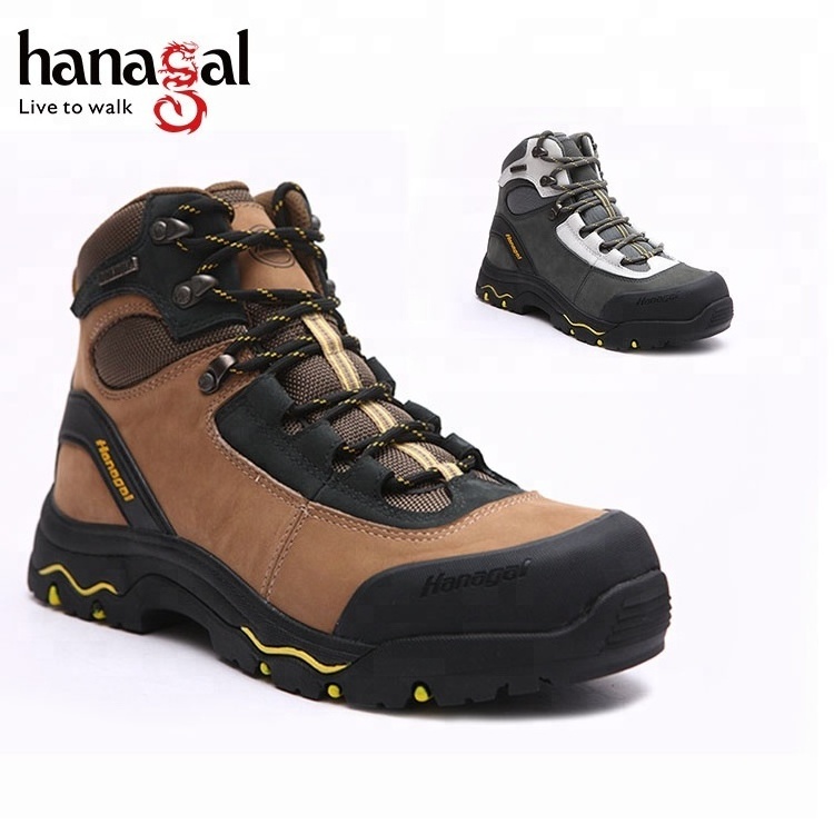 Wholesale Cement Brown Color Men Safety shoes Hiking boots with  Anti-slip hard resistant outsole