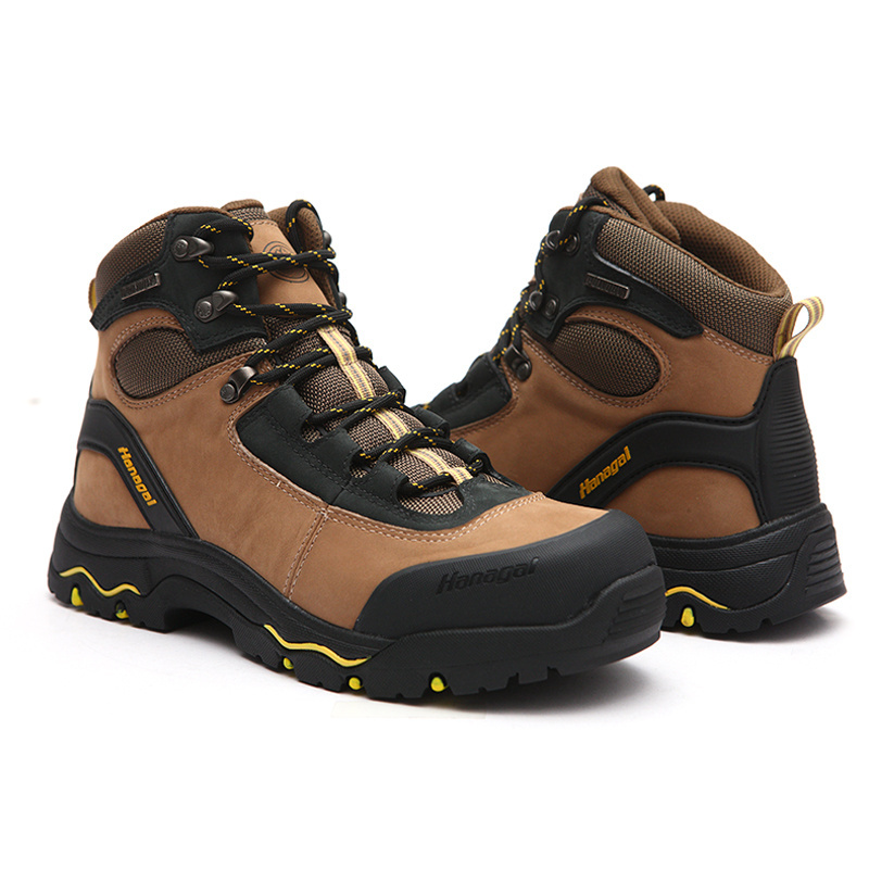 Wholesale Cement Brown Color Men Safety shoes Hiking boots with  Anti-slip hard resistant outsole